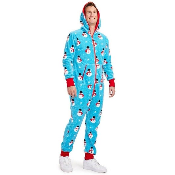 Tipsy Elves Other - Tipsy Elves Small Adult Fleece Jumpsuit Hood Zip Holiday Snowman Christmas NWT